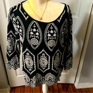 EUC Black & White Embroidered Top